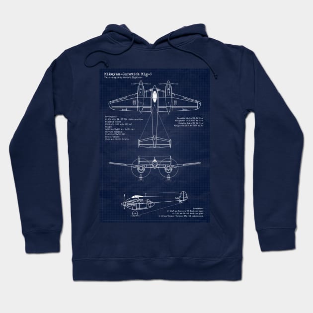 Mikoyan-Gurevich Mig5 URSS Blueprint Hoodie by Aircraft.Lover